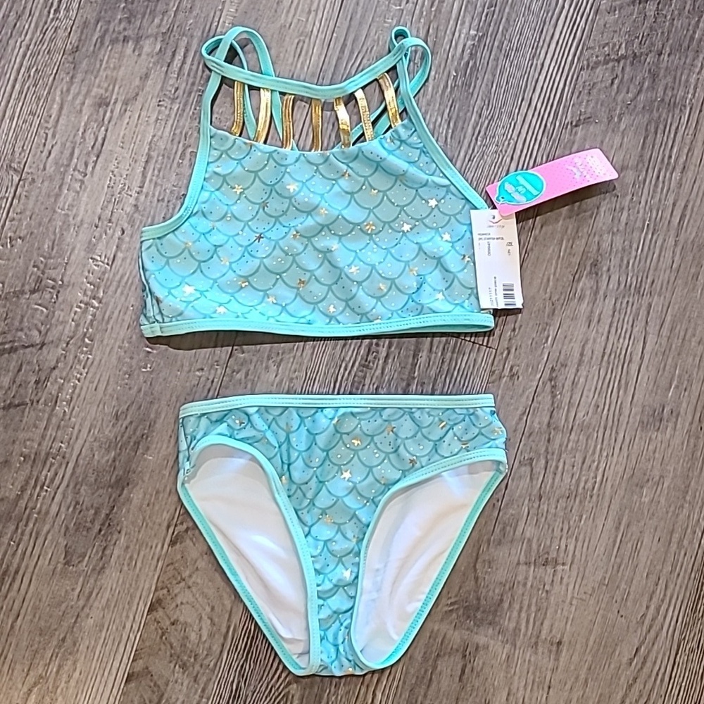 Jantzen Girls Highneck 2pc Starfish Suit with Foil Size 6